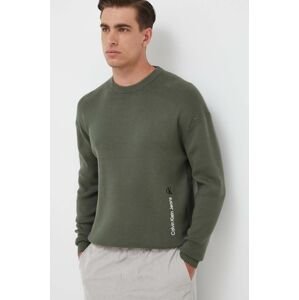 Bavlnený sveter Calvin Klein Jeans zelená farba