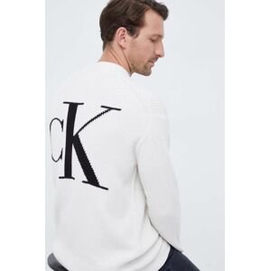 Bavlnený sveter Calvin Klein Jeans béžová farba, tenký