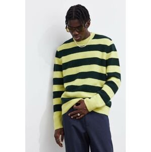 Vlnený sveter Won Hundred pánsky, zelená farba, tenký