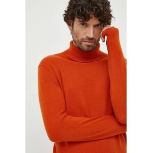 Kašmírový sveter United Colors of Benetton oranžová farba, tenký, s rolákom
