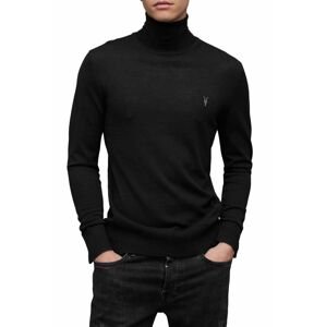 Vlnený sveter AllSaints Mode pánsky, čierna farba, s rolákom