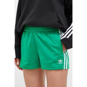 Šortky adidas Originals dámske, zelená farba, s nášivkou, vysoký pás