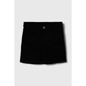 Detské rifľové krátke nohavice Guess čierna farba, jednofarebné, nastaviteľný pás