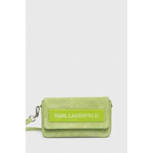 Kožená kabelka Karl Lagerfeld ICON K SM FLAP SHB SUEDE zelená farba