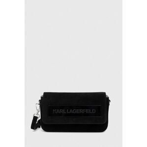 Kožená kabelka Karl Lagerfeld ICON K SM FLAP SHB SUEDE čierna farba