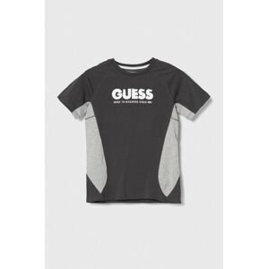 Detské bavlnené tričko Guess šedá farba, vzorovaný