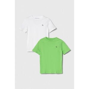 Detské bavlnené tričko Calvin Klein Jeans 2-pak zelená farba, jednofarebný