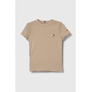 Detské bavlnené tričko Tommy Hilfiger hnedá farba, s potlačou