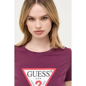 Bavlnené tričko Guess fialová farba