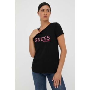 Bavlnené tričko Guess čierna farba