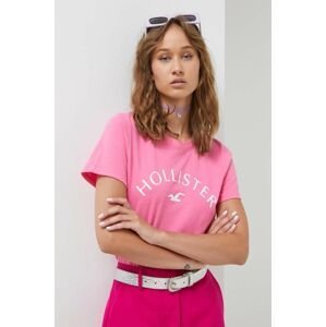 Bavlnené tričko Hollister Co. ružová farba