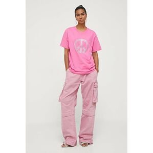 Bavlnené tričko Moschino Jeans ružová farba