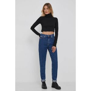 Tričko s dlhým rukávom Calvin Klein Jeans dámsky, čierna farba, s rolákom