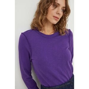 Bavlnené tričko s dlhým rukávom American Vintage fialová farba
