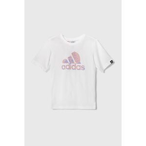 Detské bavlnené tričko adidas biela farba