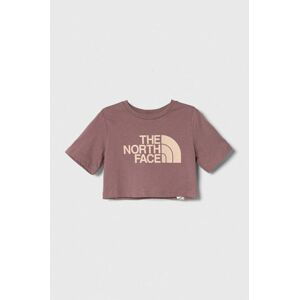 Detské bavlnené tričko The North Face G S/S CROP EASY TEE ružová farba