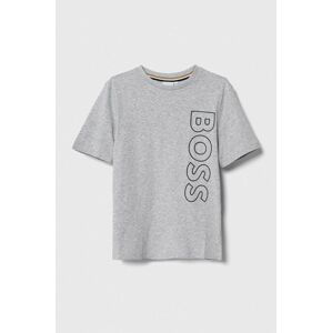 Detské bavlnené tričko BOSS šedá farba, s potlačou
