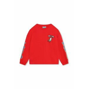 Detská bavlnená košeľa s dlhým rukávom Kenzo Kids červená farba, s nášivkou