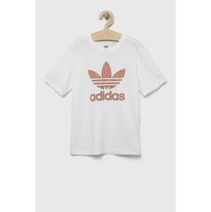 Detské bavlnené tričko adidas Originals biela farba, s potlačou