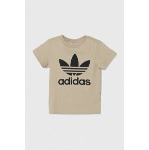 Bavlnené tričko adidas Originals TREFOIL béžová farba, s potlačou