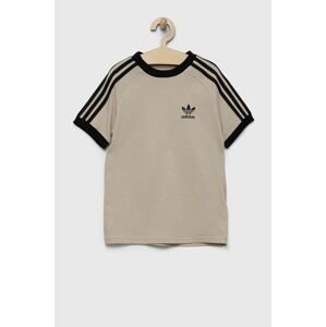 Bavlnené tričko adidas Originals béžová farba, s potlačou