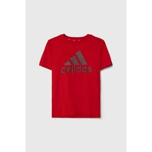 Detské bavlnené tričko adidas červená farba, s potlačou