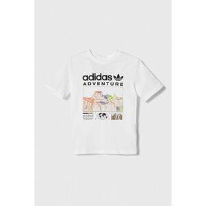 Detské bavlnené tričko adidas Originals biela farba, s potlačou