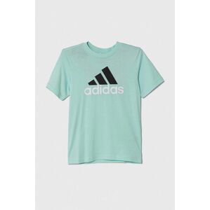 Bavlnené tričko adidas tyrkysová farba, s potlačou
