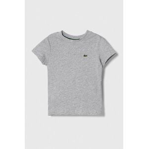 Detské bavlnené tričko Lacoste šedá farba, jednofarebný