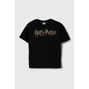 Detské bavlnené tričko United Colors of Benetton x Harry Potter čierna farba, s potlačou