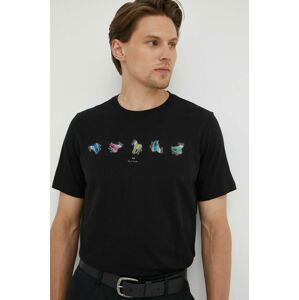 Bavlnené tričko PS Paul Smith čierna farba, s potlačou