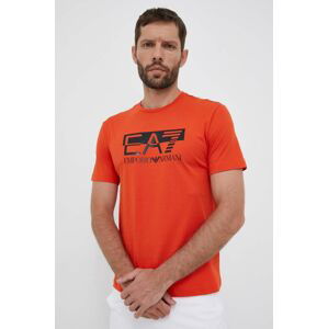 Bavlnené tričko EA7 Emporio Armani oranžová farba, s potlačou