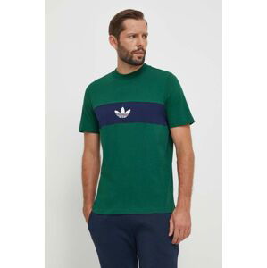 Bavlnené tričko adidas Originals pánsky, zelená farba, s potlačou