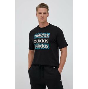 Bavlnené tričko adidas čierna farba, s potlačou