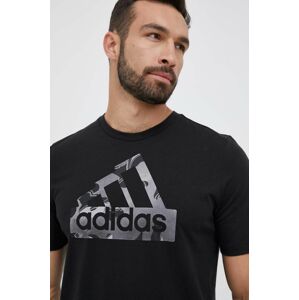 Bavlnené tričko adidas čierna farba, s potlačou