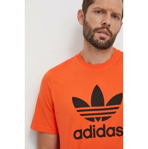 Bavlnené tričko adidas Originals pánsky, oranžová farba, s potlačou