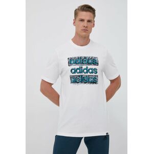 Bavlnené tričko adidas biela farba, s potlačou