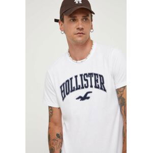 Bavlnené tričko Hollister Co. biela farba, s nášivkou