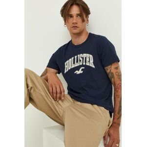 Bavlnené tričko Hollister Co. tmavomodrá farba, s nášivkou