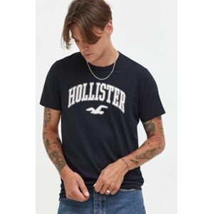 Bavlnené tričko Hollister Co. čierna farba, s nášivkou