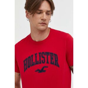 Bavlnené tričko Hollister Co. červená farba, s nášivkou