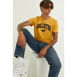 Bavlnené tričko Hollister Co. žltá farba, s nášivkou