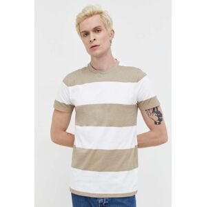 Bavlnené tričko Hollister Co. béžová farba, vzorovaný