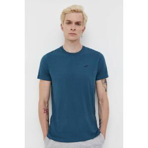 Bavlnené tričko Hollister Co. tyrkysová farba, jednofarebný