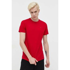 Bavlnené tričko Hollister Co. červená farba, jednofarebný