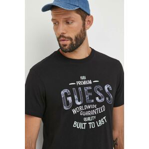 Bavlnené tričko Guess čierna farba, vzorovaný