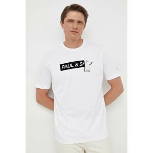 Bavlnené tričko Paul&Shark biela farba, s nášivkou
