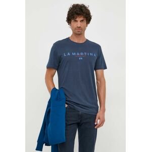 Bavlnené tričko La Martina tmavomodrá farba, s potlačou