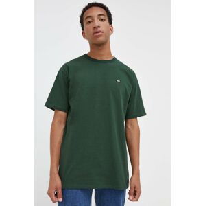 Bavlnené tričko Vans zelená farba, jednofarebný