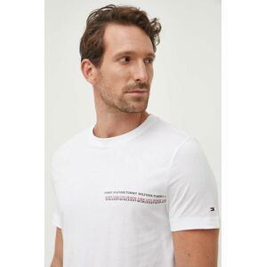 Bavlnené tričko Tommy Hilfiger biela farba, s potlačou